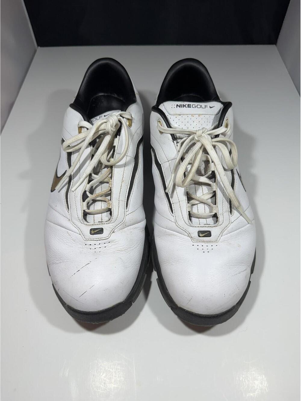 Nike Golf Air Men's White Black Gold Spiked Golf Shoes US 12 UK 11 EU 46